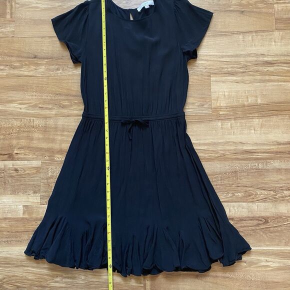 LOFT S Black Godet Flounce Ruffle Viscose Blouson Pleated Swing Dress Whimsigoth - Picture 14 of 16